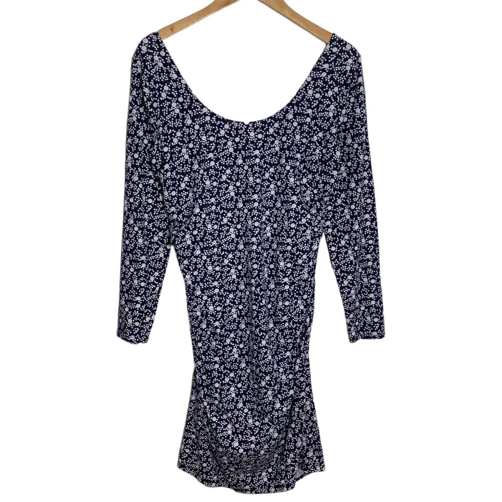 Boden Side Ruched Blue White Long Sleeve Dress Jersey Knit Women’s Size 14 R
